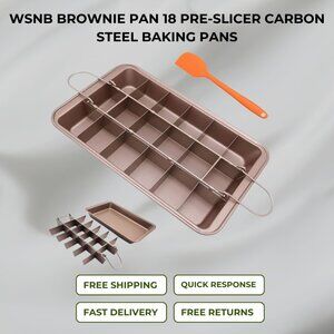 WSNB 18 Slice Brownie Pan Pre Cut Carbon Steel Baking Tray with Oil Brush 12x8x2